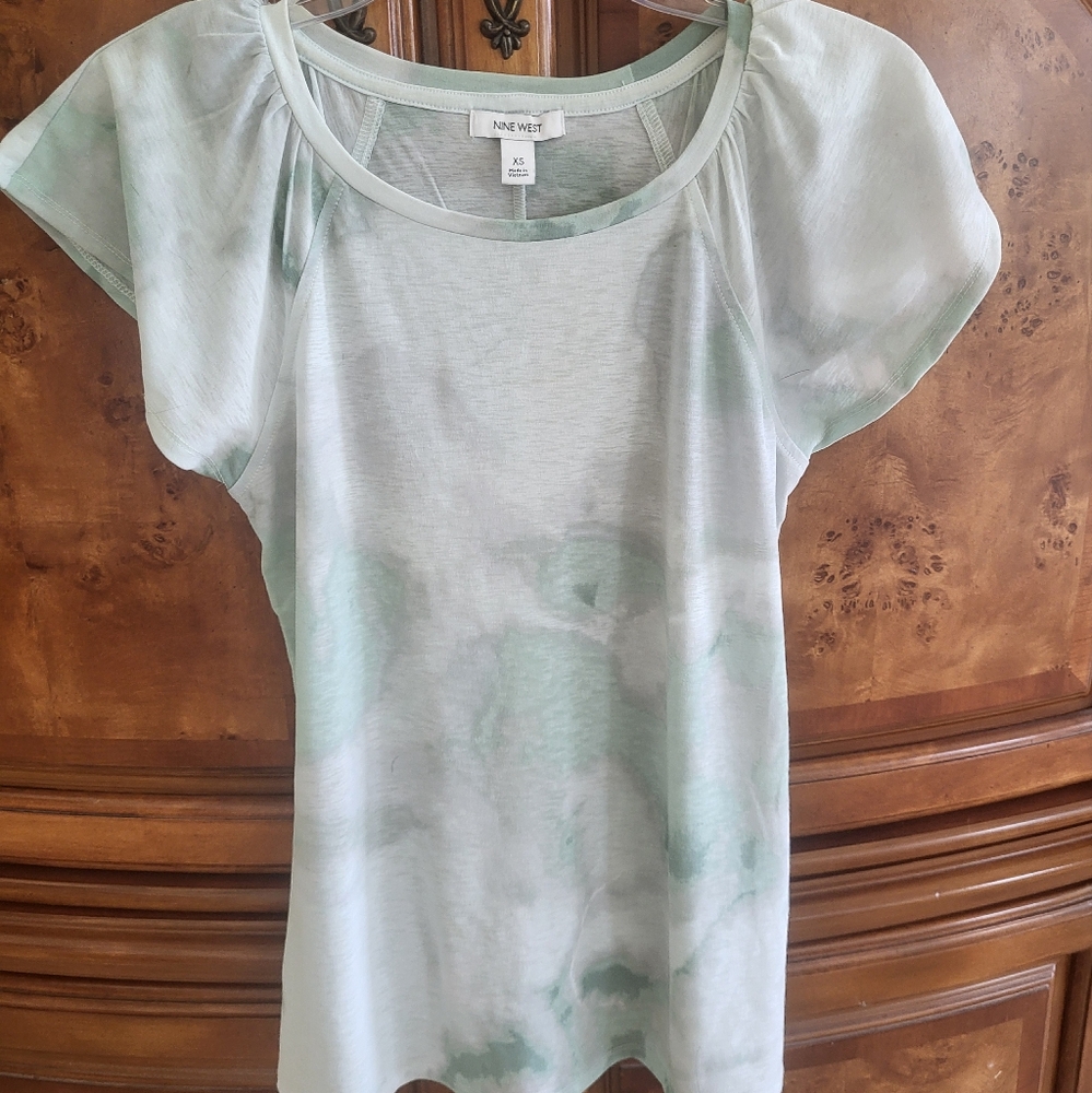 Nine West Light Green Tie-Dye Blouse